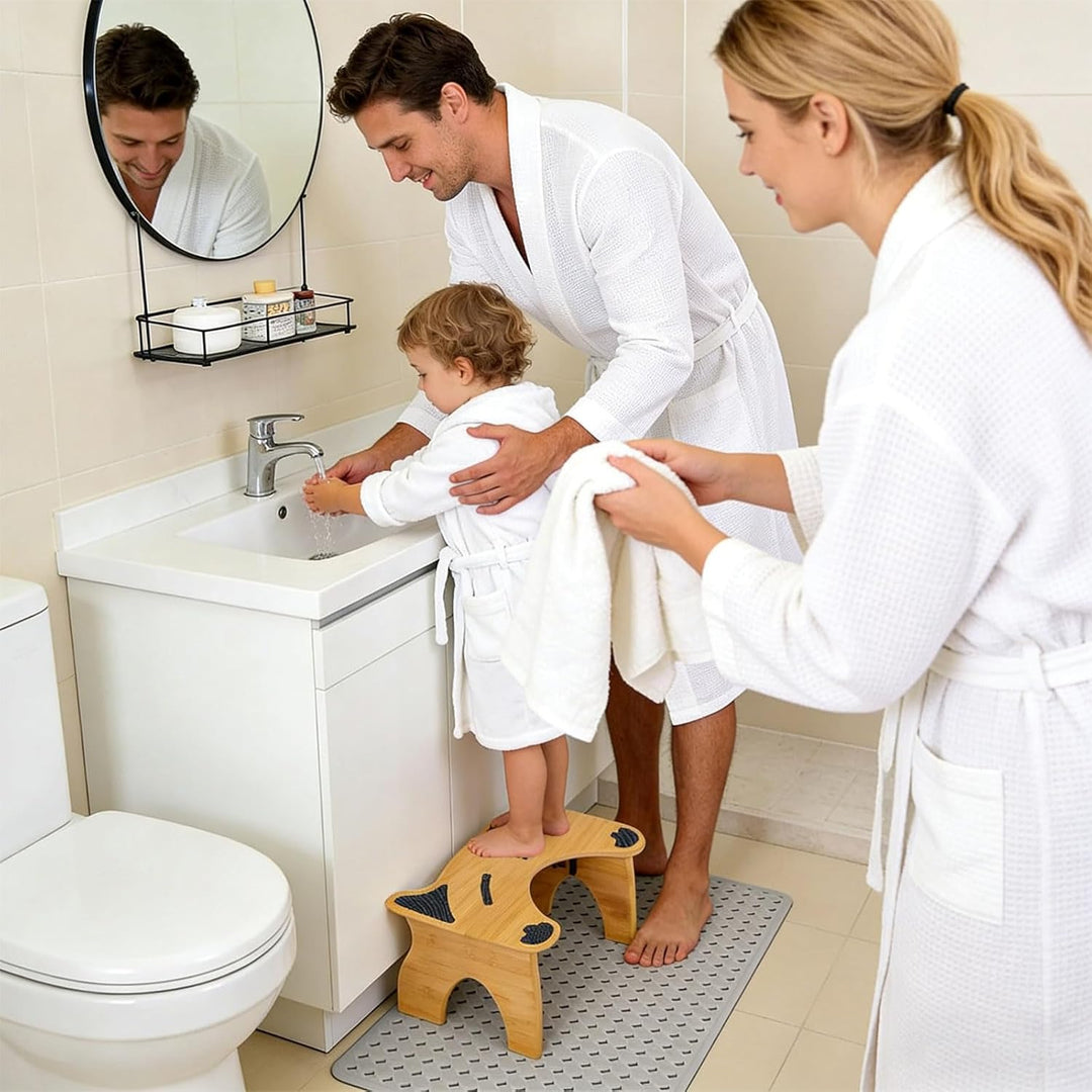 Faltbarer Toilettenhocker aus Bambus mit Katzendesign, grosser, Rutschfester Badezimmer-Tritthocker