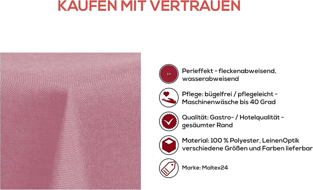 Textil Tischdecke - Leinen Optik - wasserabweisend oval (Altrosa, oval 130x220) Altrosa oval 130x220