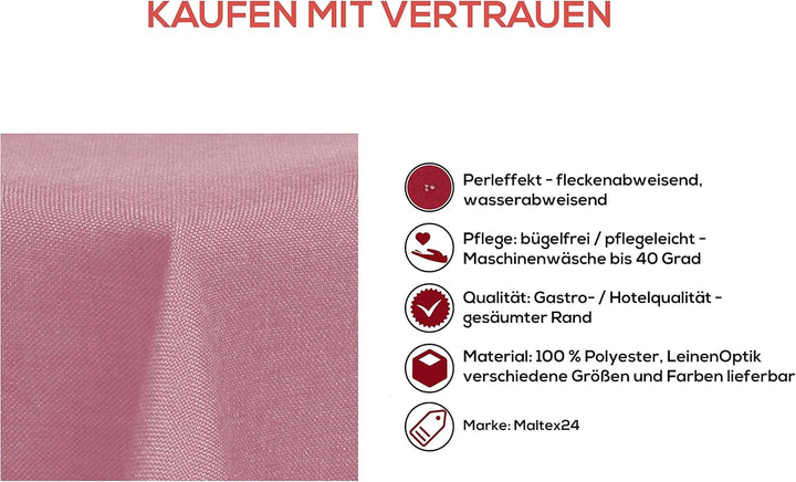 Textil Tischdecke - Leinen Optik - wasserabweisend oval (Altrosa, oval 160x220) Altrosa oval 160x220