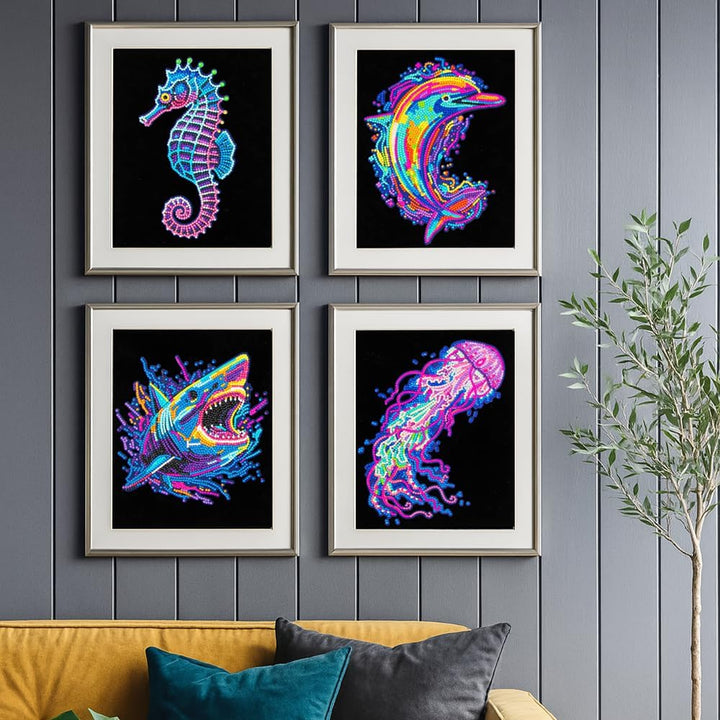 DIAMOND DOTZ DOTZIES 2594445 Original 5D Diamond Painting Set, Neon Meerestiere, 4 bunte Diamant-Bil