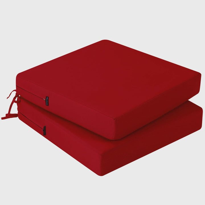 Outdoor Stuhlkissen 40x40, 2er Set mit Bändern, Rot Rot 40 x 40 x 7 cm, Rot 40 x 40 x 7 cm