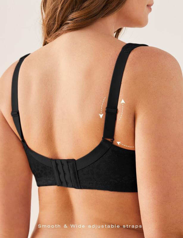 Deyllo Damen Vollschalen Minimizer BH Nicht Bügel Grosse Grössen BH Klassischer Schwarz005-1 80B, Sc
