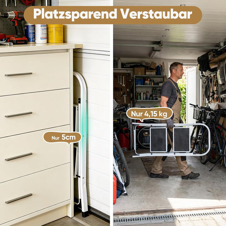 Sekey Leiter 2 Stufen klappbar, Stabile Trittleiter aus Stahl, rutschfest, Platzsparend Klappbar, Tr
