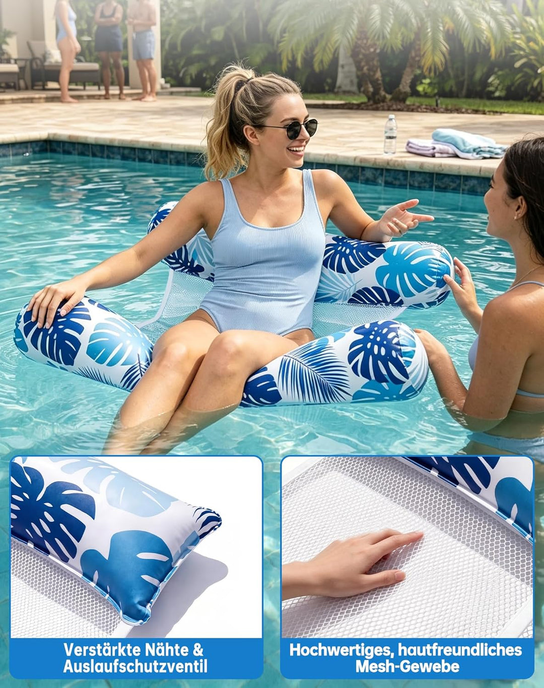 2 Stück Luftmatratze Pool XL - 4 in 1 Wasserhängematte mit Kopfstütze - Aufblasbare Luftmatratze Was