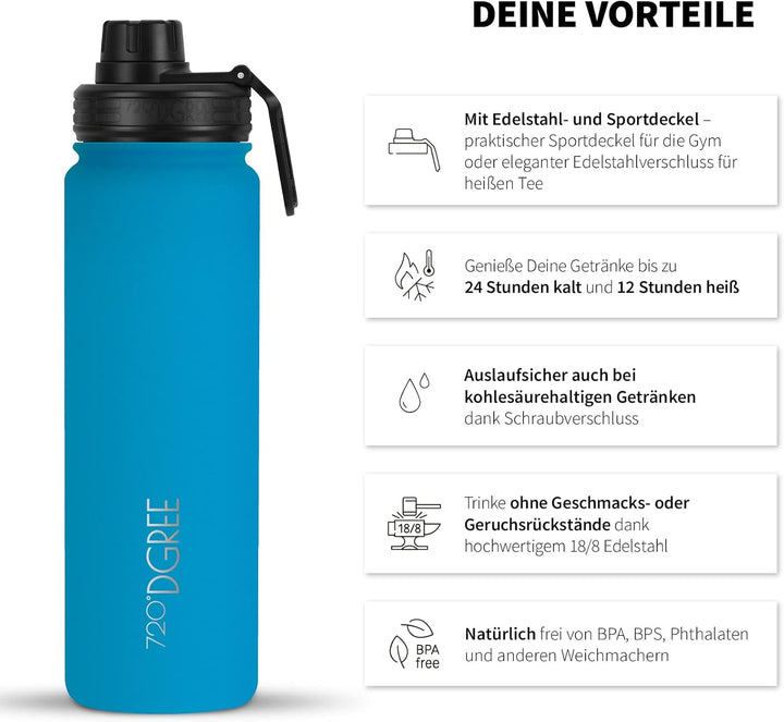 720°DGREE Edelstahl Trinkflasche “noLimit” – 950ml - Auslaufsicher, Kohlensäure geeignet, BPA-Frei -