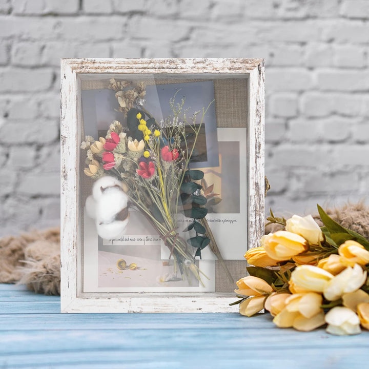 GraduationMall Weiss 20x25cm 3D Bilderrahmen Tief Objektrahmen Schaukasten Türvitrine Retro Weiss,Ge