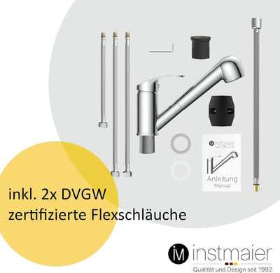 instmaier K2 Wasserhahn Küche ausziehbar | Spültischarmatur mit Geschirrbrause | Küchenarmatur mit 2