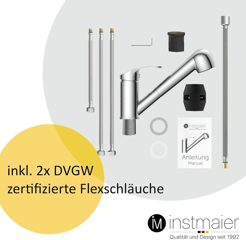 instmaier K2 Wasserhahn Küche ausziehbar | Spültischarmatur mit Geschirrbrause | Küchenarmatur mit 2