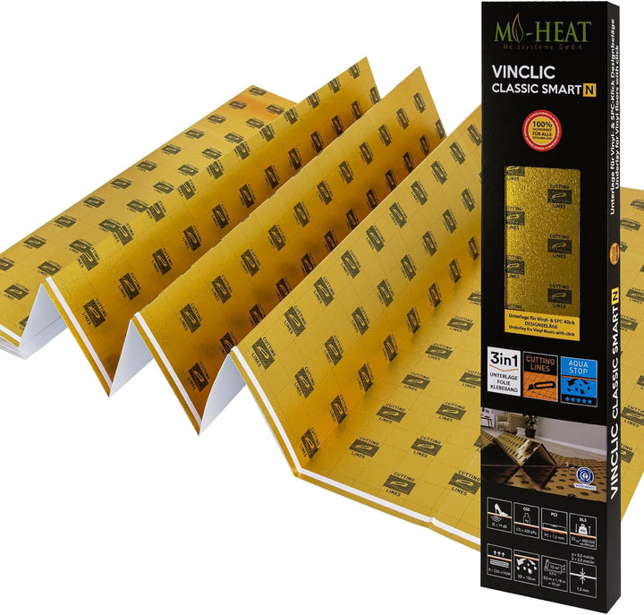 20m² Heizfilm-Unterlage Trittschalldämmung 1,5mm für Vinyl-Bodenbeläge, elastische Designbeläge mit