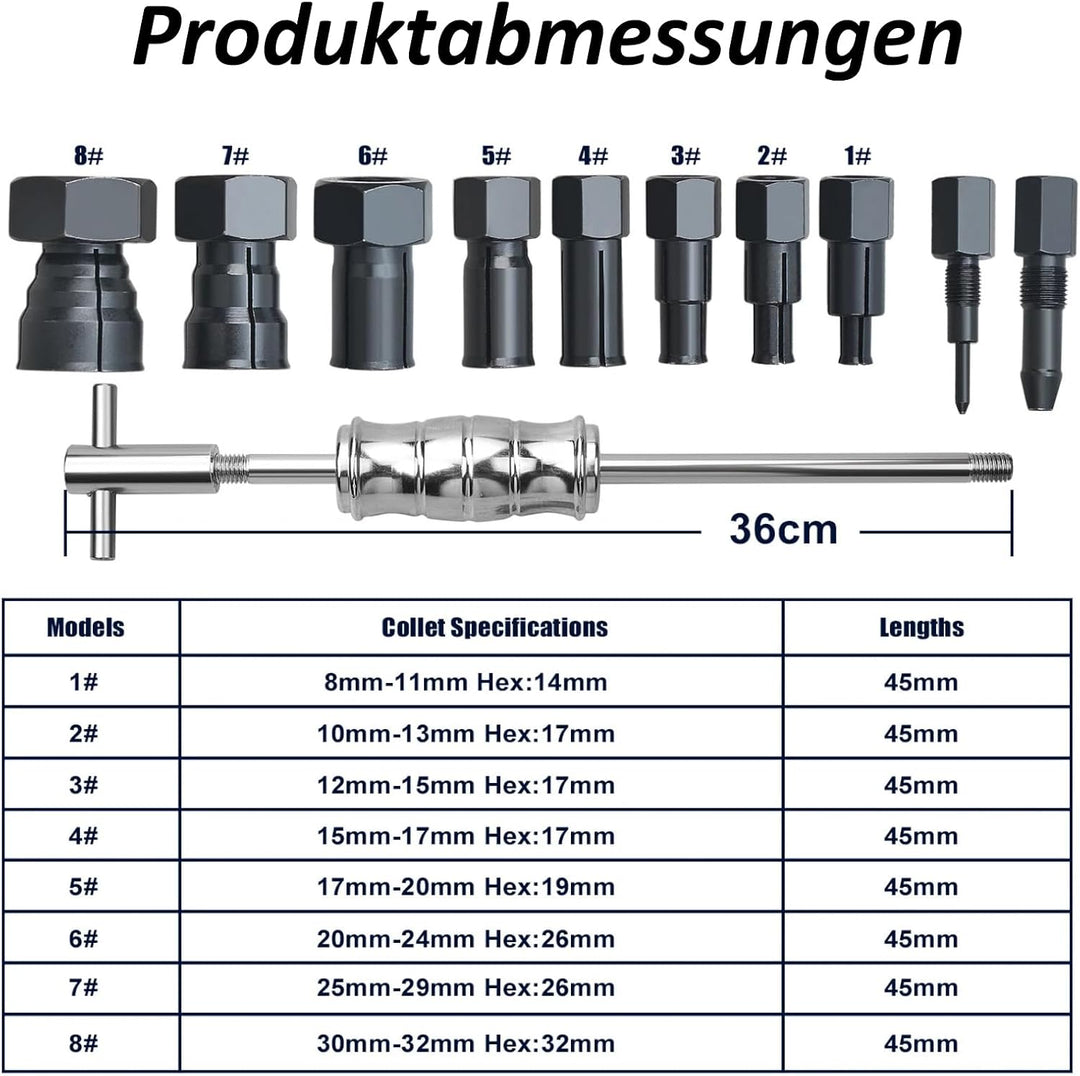 12 TLG Motorrad-Blindinnenlager-Abzieher-Werkzeug-Set 8-32 mm | mit Gleithammer und Antriebsstifte F