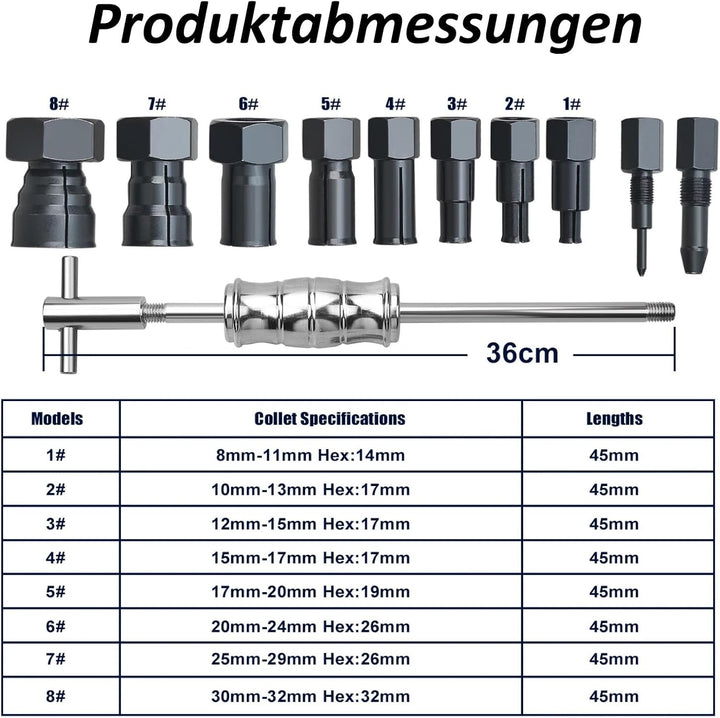 12 TLG Motorrad-Blindinnenlager-Abzieher-Werkzeug-Set 8-32 mm | mit Gleithammer und Antriebsstifte F