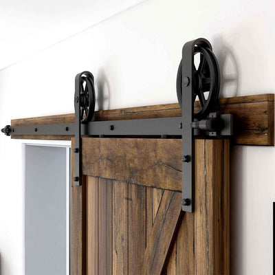 243cm/8FT Schiebetürbeschlag Set Schiebetürsystem Zubehörteil für Schiebetüren Innentüren, Schwarz/S