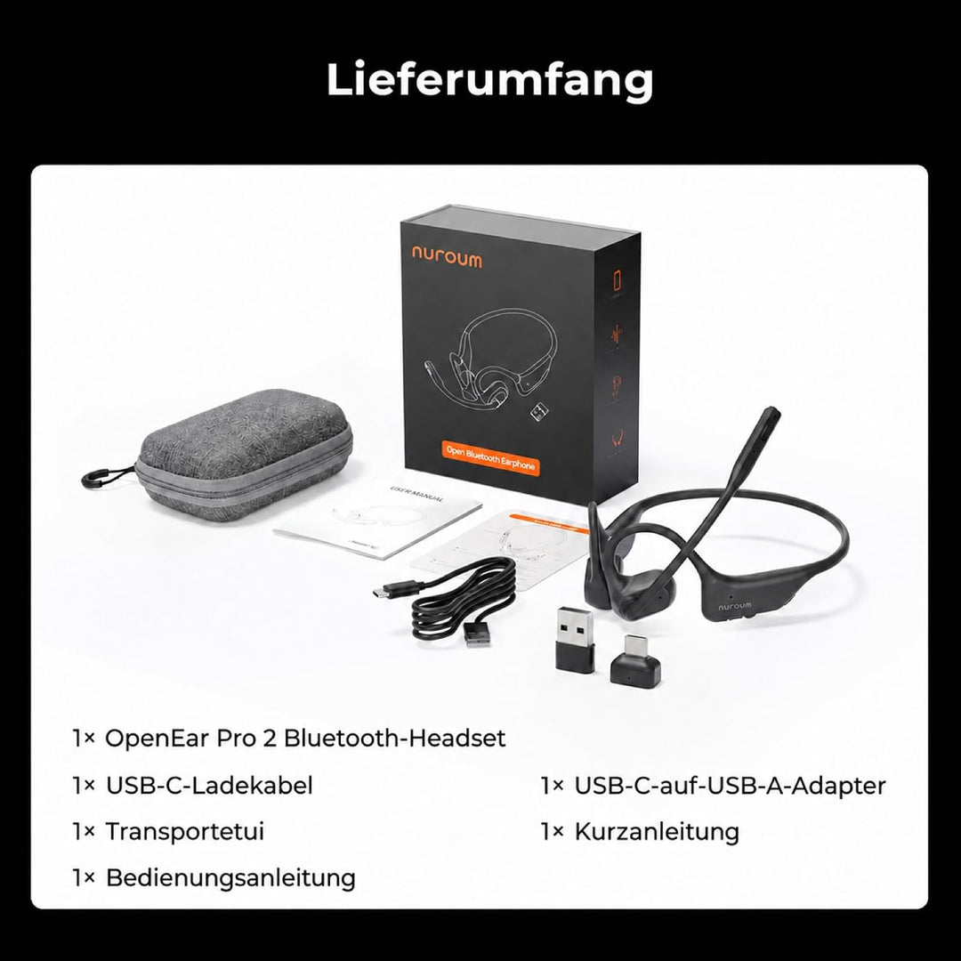 Nuroum OpenEar Pro 2 Kopfhörer mit Noise-Cancelling Mikrofon, Open Ear Bluetooth Kopfhörer mit Dongl