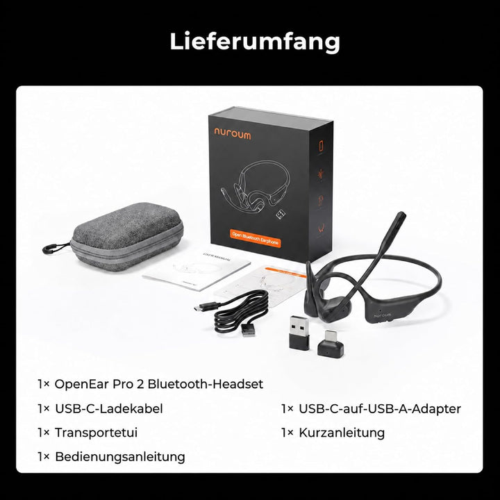 Nuroum OpenEar Pro 2 Kopfhörer mit Noise-Cancelling Mikrofon, Open Ear Bluetooth Kopfhörer mit Dongl