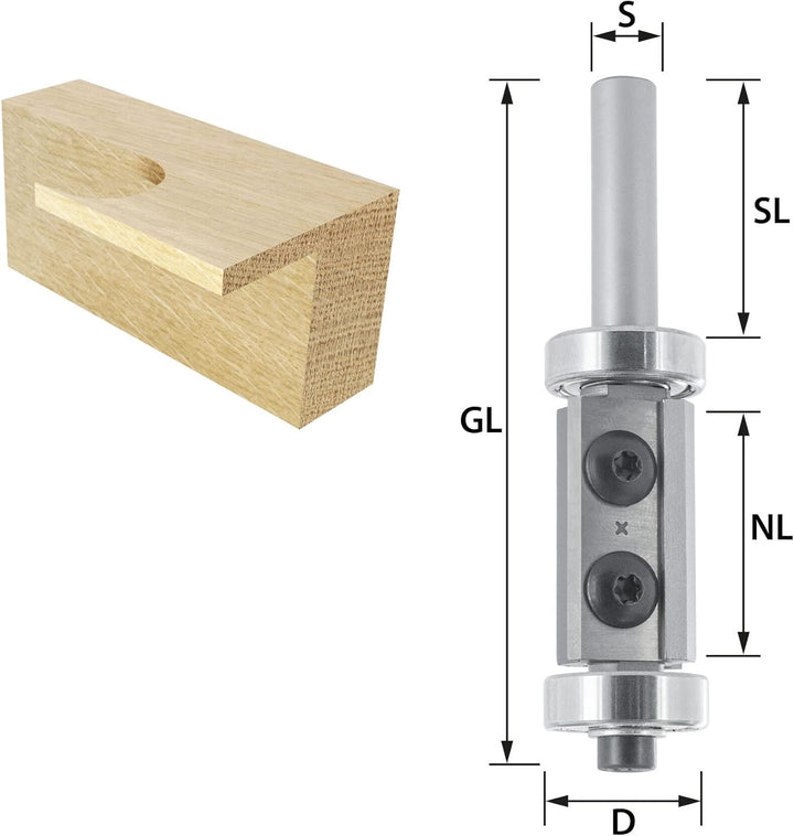 ENT 20409 Wendeplatten Bündigfräser HW, Schaft (S) 8 mm, Durchmesser (D) 19 mm, NL 30 mm, mit Kugell