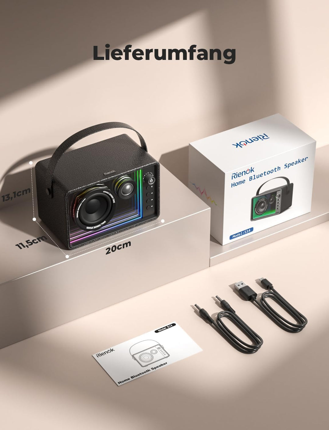 RIENOK Bluetooth-Lautsprecher, 40 W, leistungsstark, Autonomie, 15 H, RGB-Lichter, Bluetooth 5.3, St