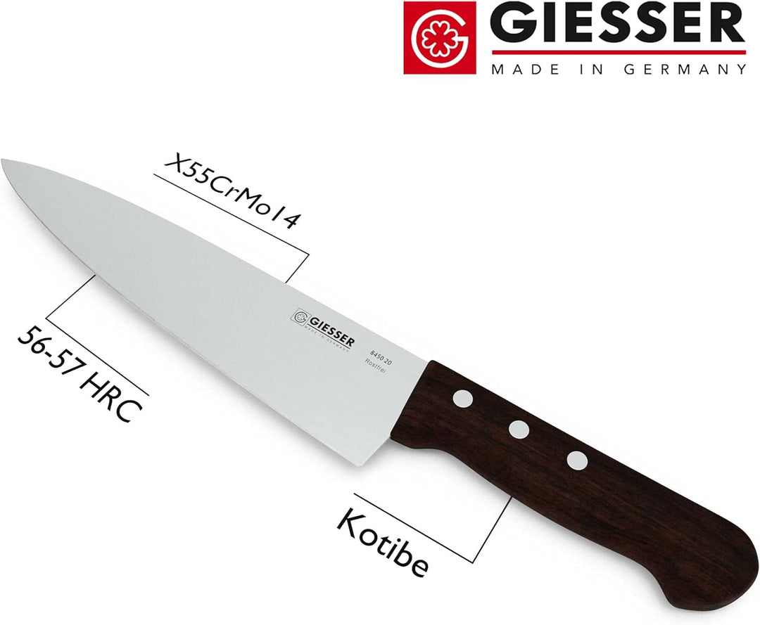 GIESSER seit 1776 - Made in Germany - Kochmesser mit Holzgriff rutschfest Kotibe, 20 cm, rostfrei, s