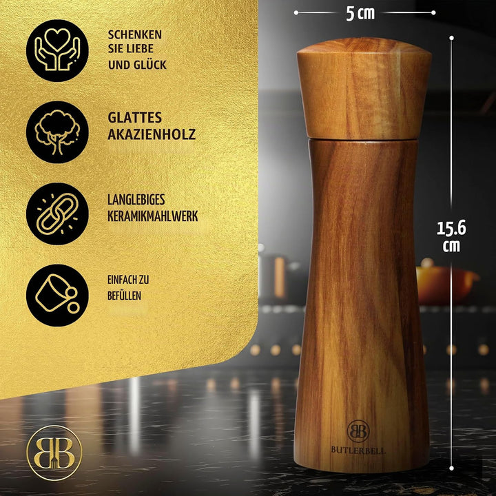 BUTLERBELL® Englisch | Salz und Pfeffermühle Holz in Luxus Geschenkbox mit Herz ideal als Hochzeitsg