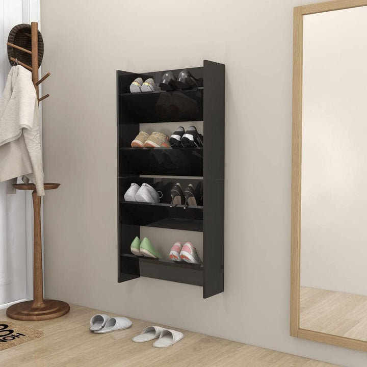 homiuse 2 Stück 60x18x60 cm Wand Schuhschrank mit 2 Kippböden Schuhregal Schmal Hochglanz Schwarz Sc