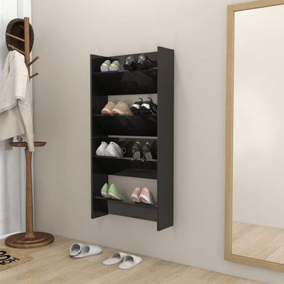 homiuse 2 Stück 60x18x60 cm Wand Schuhschrank mit 2 Kippböden Schuhregal Schmal Hochglanz Schwarz Sc