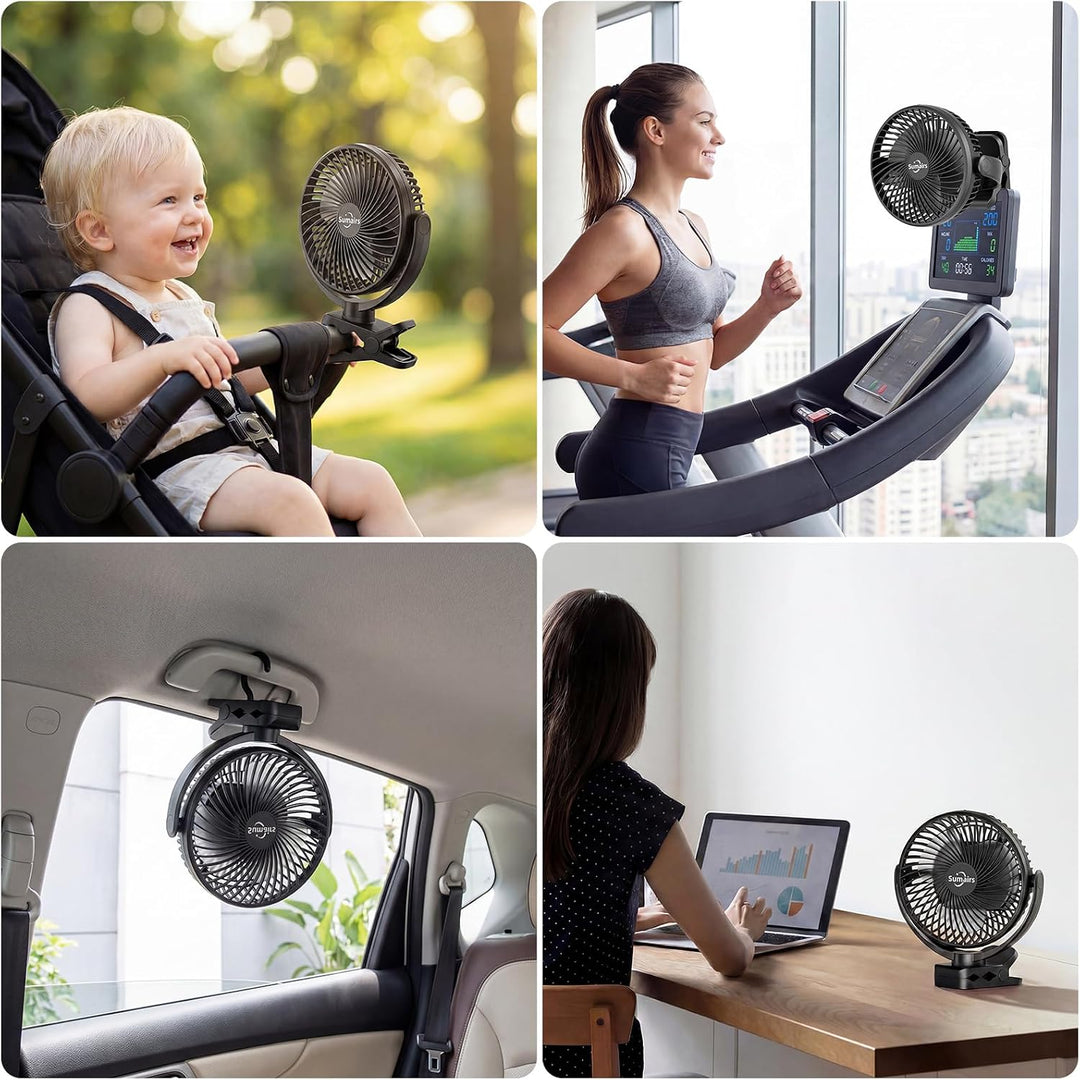 Sumairs 14cm Akku Ventilator,10000mAh Camping Ventilator zum Klemmen,Fernbedienung,LED-Licht,Powerba