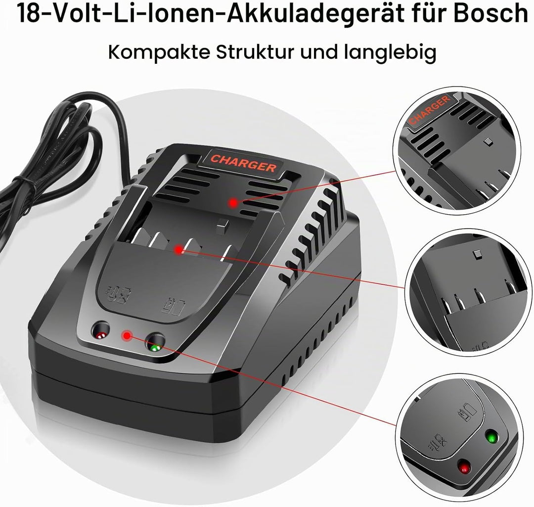 ARyee Ladegerät für Bosch 18V 14,4V Akku BC660 BC1880 BAT609 BAT609G BAT618 BAT618G BAT614 BAT614G Y
