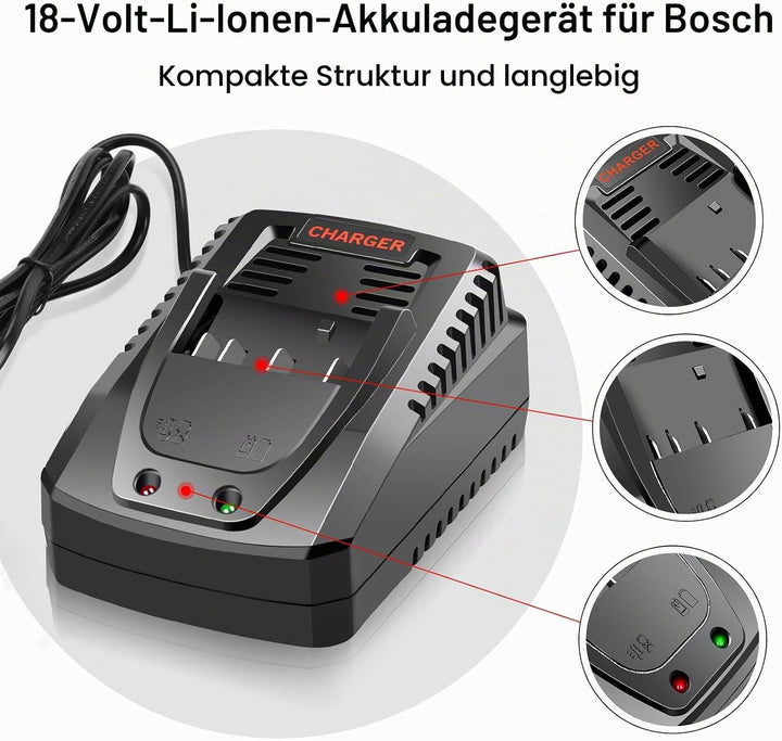 ARyee Ladegerät für Bosch 18V 14,4V Akku BC660 BC1880 BAT609 BAT609G BAT618 BAT618G BAT614 BAT614G Y