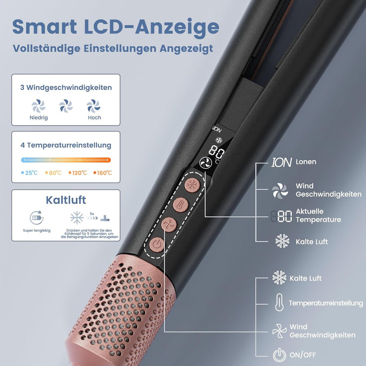 Airstraight Glätteisen mit Föhn, Ionen Air Haarglätter, Keine Hitzeschäden, Keine Heissen Platten, 1