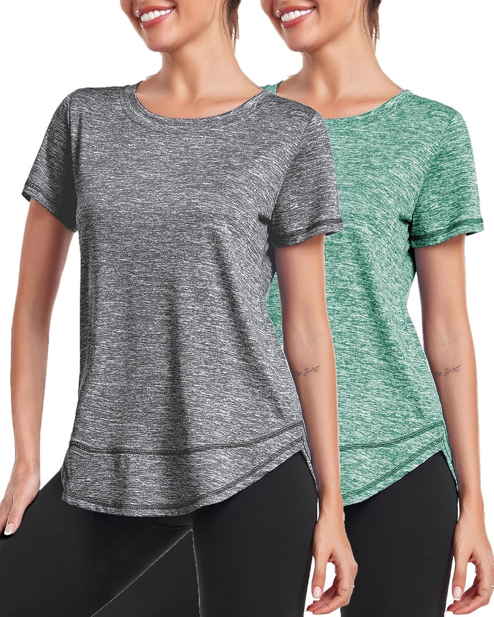 Sport T-Shirt Damen, Kurzarmshirt Frauen, Workout Tops Rundhalsausschnitt Athletisch Lässig Laufen Y