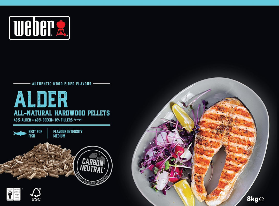 Weber Holzpellets - Erlenholz (8kg), perfekt zum Räuchern von Fisch, 100% natürliche Holzpellets, EU