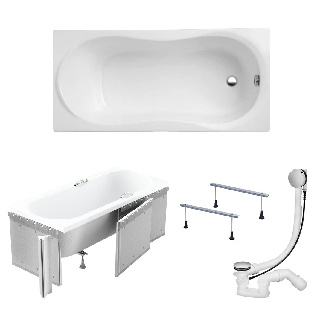 KOLMAN Badewanne GRACJA Rechteck 140x70 mit Styroporverkleidung, Ablaufgarnitur und Füssen Kompletts