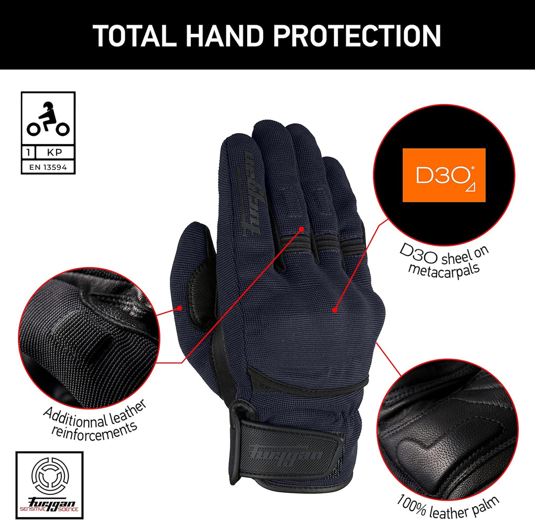 Furygan Jet D3O – Motorradhandschuhe für Herren – Handfläche 100% Leder – Touchscreen – Komfort – So