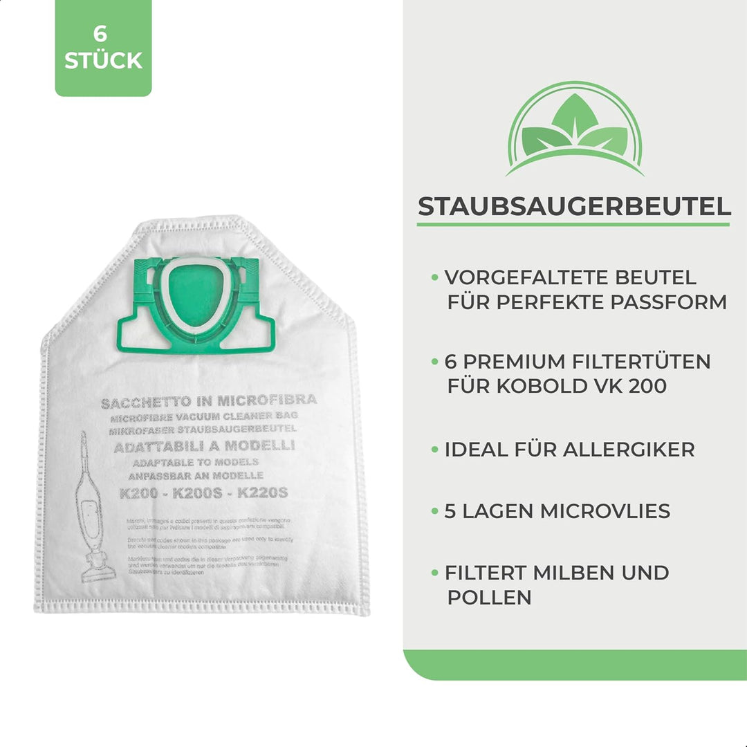 6 Microvlies Staubsaugerbeutel, 5 lagig, Allergiker geeignet, Premuim Qualität geeignet Vorwerk Kobo