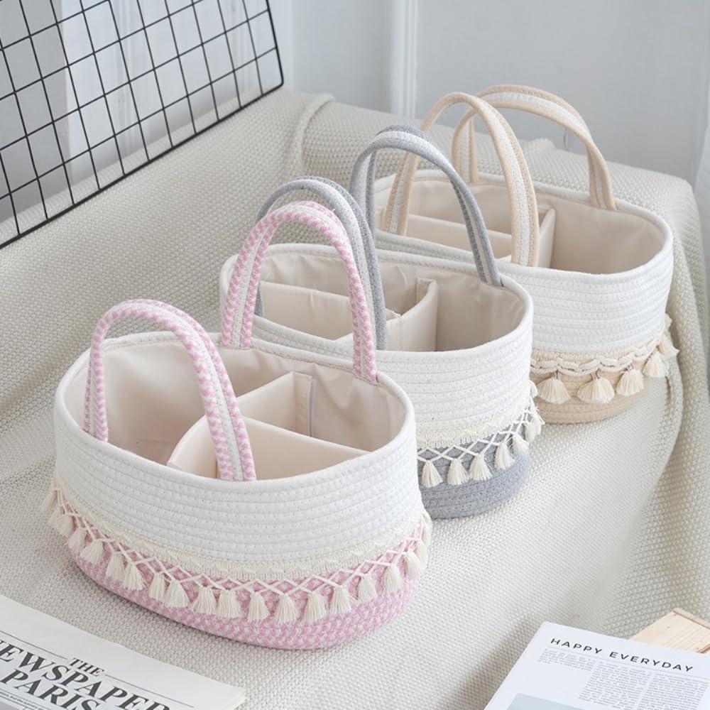Aufbewahrungskorb Baumwollseil Gewebte Wickeltasche Wickel-Organizer | Baby-Wickeltasche Windelkorb