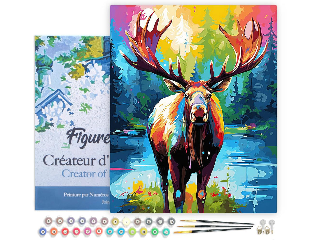 Figured'Art Malen Nach Zahlen Erwachsene Mit Rahmen Elch Farbenfroh Abstrakt - Paint by Numbers Bast