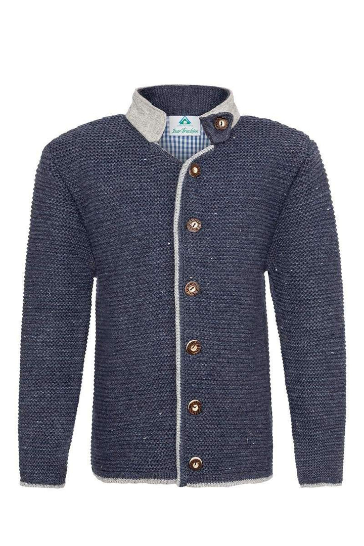 Isar-Trachten Jungen Kinder Strick-Jacke Jeansblau grau, Jeans, 104