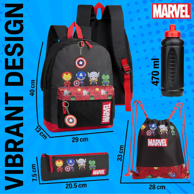 Marvel Schulrucksack Set mit Rucksack Kinder, Turnbeutel, Federmäppchen Jungen, Trinkflasche 470 ml