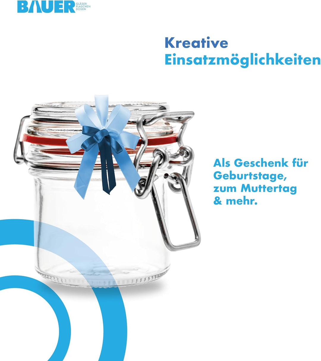 Flaschenbauer - 8er Set Drahtbügelgläser 125ml - Vorratsglas mit Dichtungsringen inkl. Etiketten, Ei