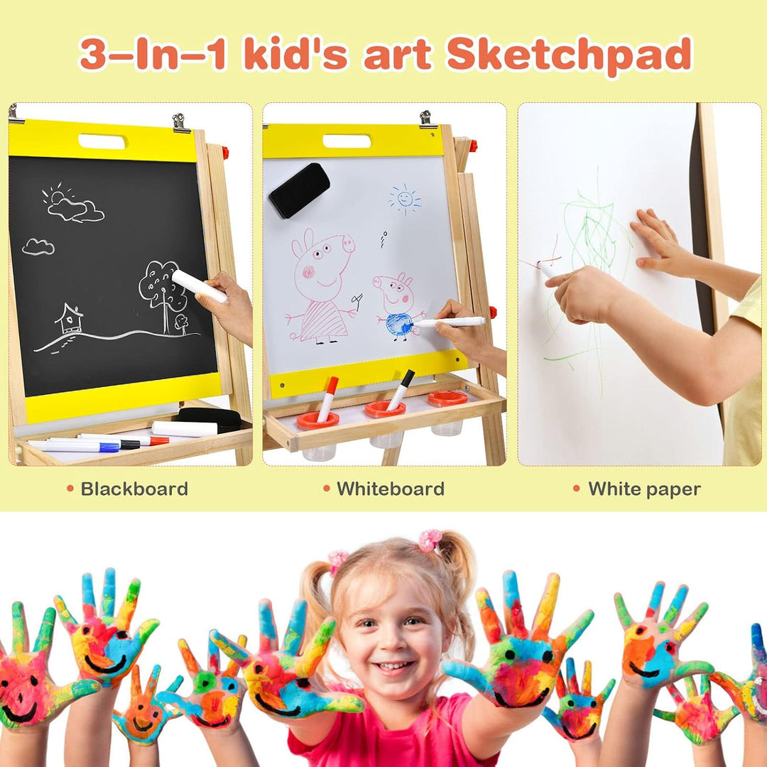 LIFEZEAL 2 in 1 Kindertafel, Höhenverstellbare Staffelei Kinder, Standtafel aus Holz, Abklappbare Ma