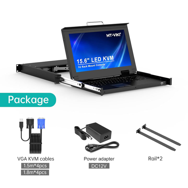 MT-VIKI 15,6'' LCD Monitor KVM Konsole VGA Integrierte Konsole 8 Port für 1U 600-800mm Server-Schran