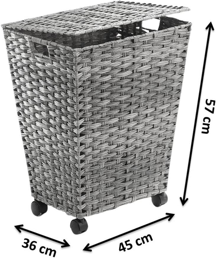 Kobolo Wäschebehälter mit Rollen aus grauem Polyrattan