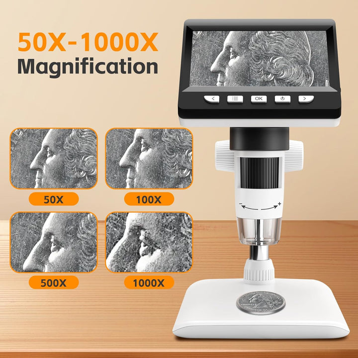 Misilmp USB Mikroskope, 4,3 Zoll Digitale LCD Handmikroskope 1000X 1080P Mikroskop für Kinder/Erwach