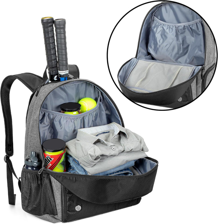 DSLEAF Tennisrucksack mit Schuhfach, Tennistasche für 2 Schläger mit Gepolsterten Schultergurten und