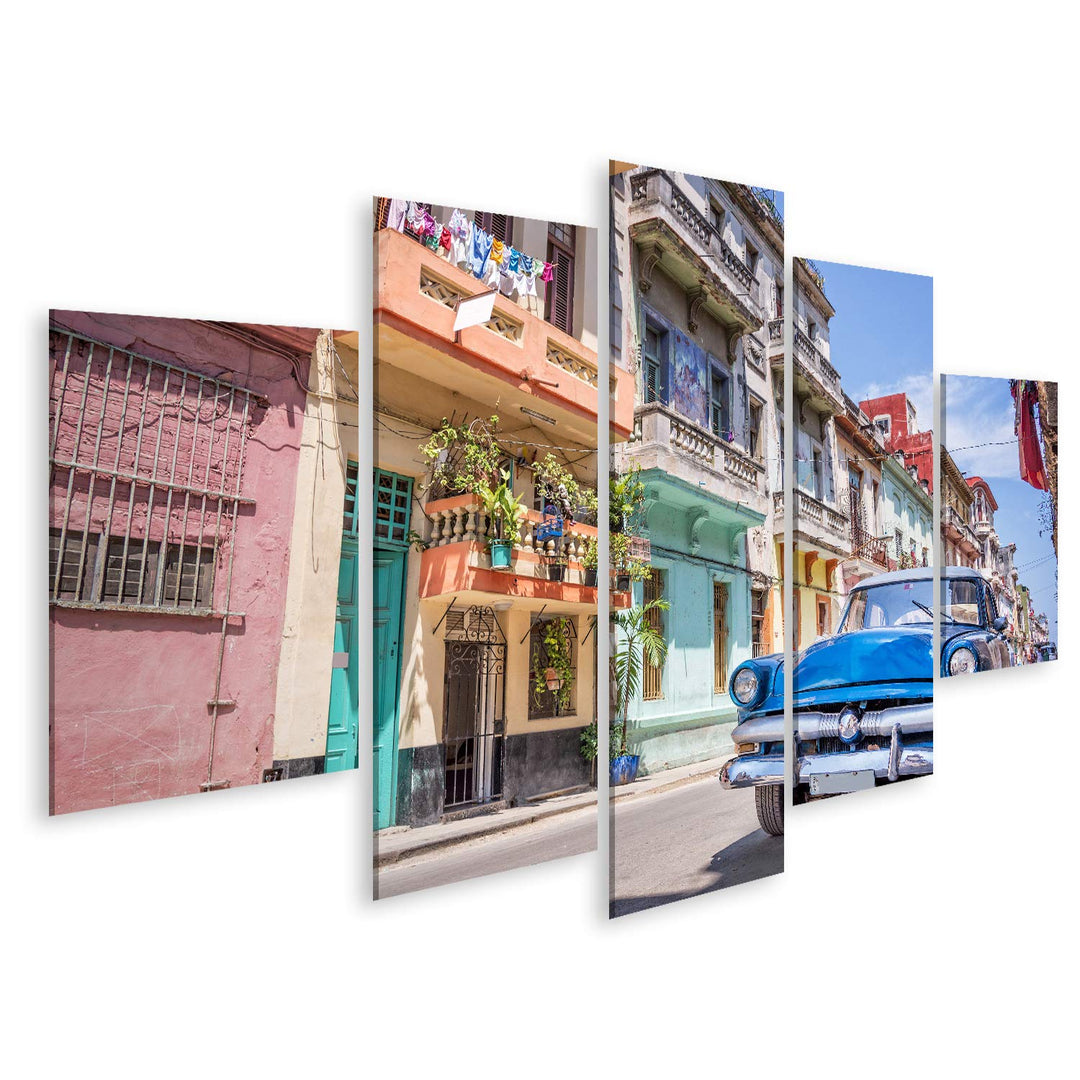 Bild Bilder auf Leinwand Klassisches amerikanisches Oldtimer-Auto in Havanna, Kuba. Wandbild, Poster