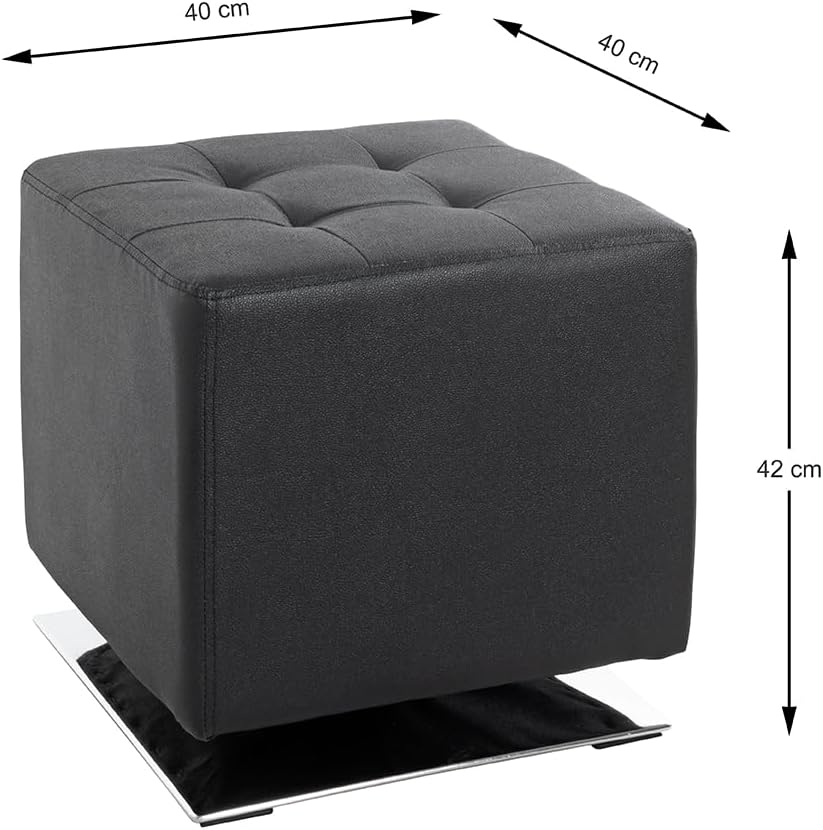 HAKU Möbel Hocker, Kunstleder, chrom-schwarz, B 40 x T 40 x H 42 cm Chrom-schwarz 40 x 40 x 42, Chro