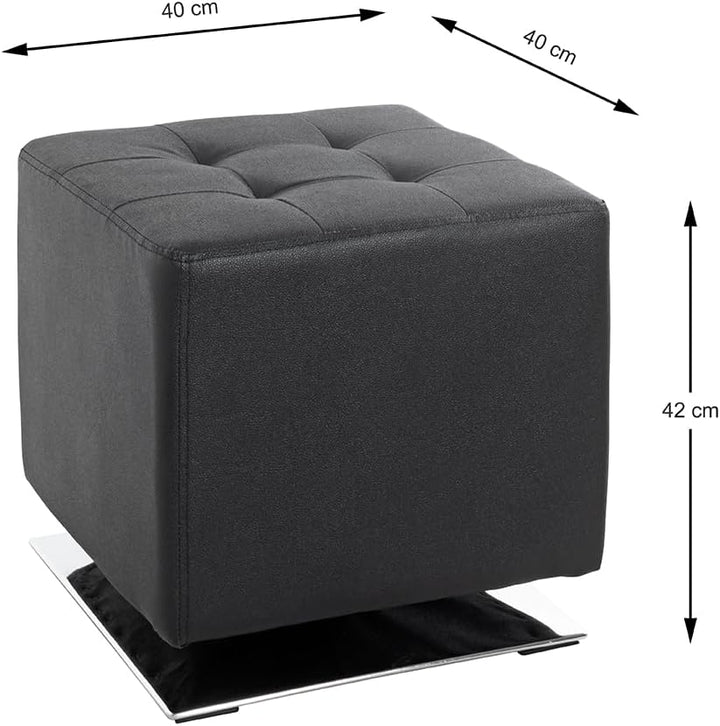 HAKU Möbel Hocker, Kunstleder, chrom-schwarz, B 40 x T 40 x H 42 cm Chrom-schwarz 40 x 40 x 42, Chro