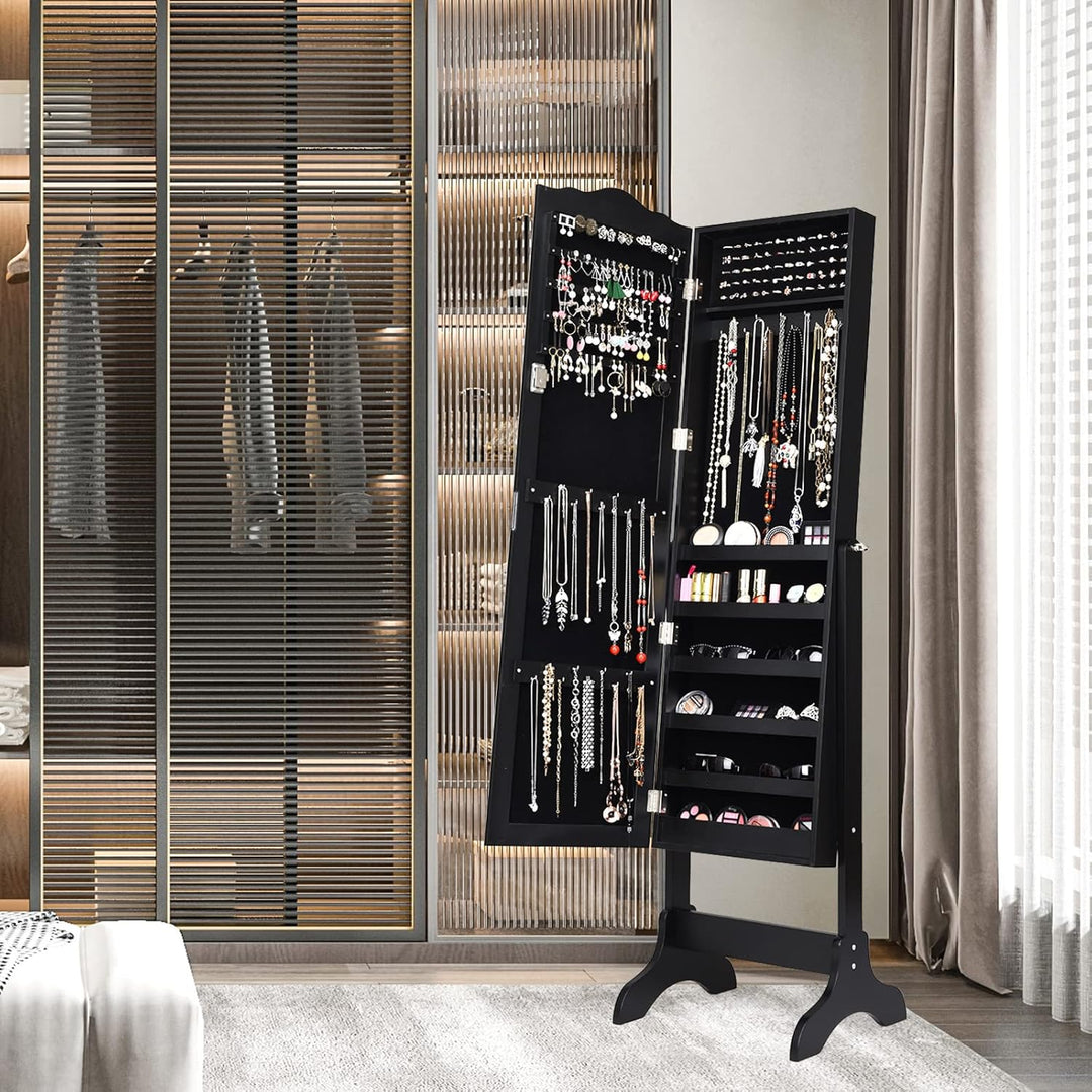 COSTWAY Schmuckschrank, Schmuckregal abschliessbar, Schmuck Spiegelschrank mit Ganzkörperspiegel für