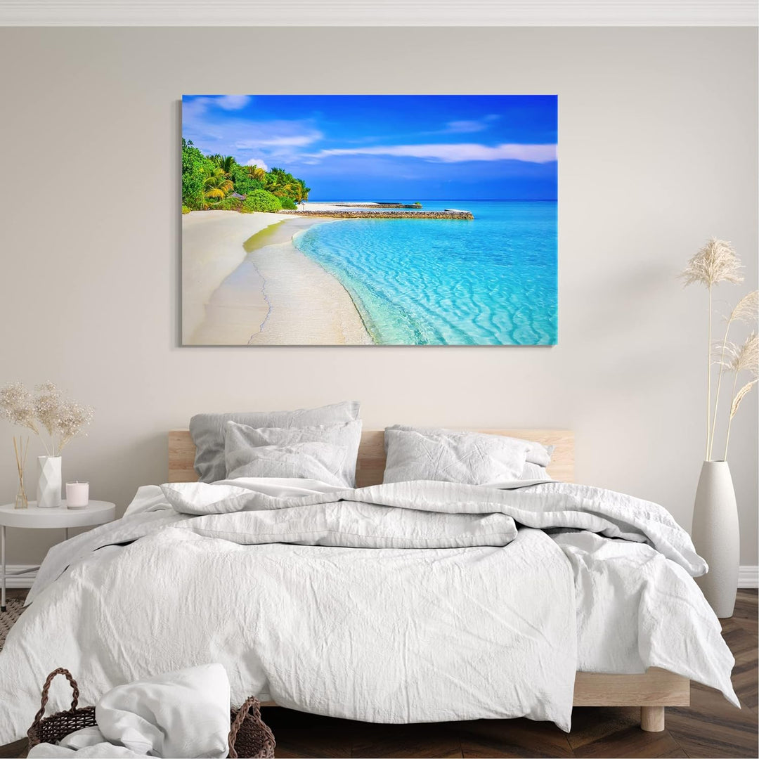 Printed Paintings Leinwand (60x40cm): Landschaftsbilder Traum-Strand Sand schimmernd-blaues Wasse 60
