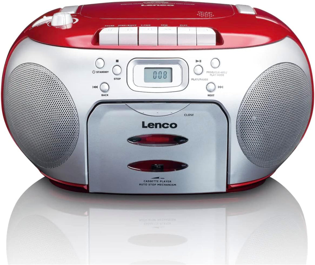 Lenco SCD-420RD Tragbares UKW-Radio mit Toplader CD-Spieler und Kassettendeck, LCD Display, Wiederho