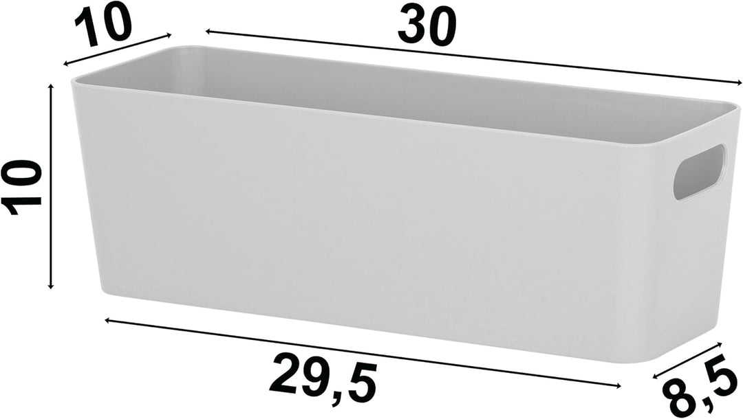 9x Ordnungsbox 10cm hoch GRAU 30x10x10cm 2L Schublade Kunststoff Korb Kiste Grau 30x10x10 - 9 Stück,